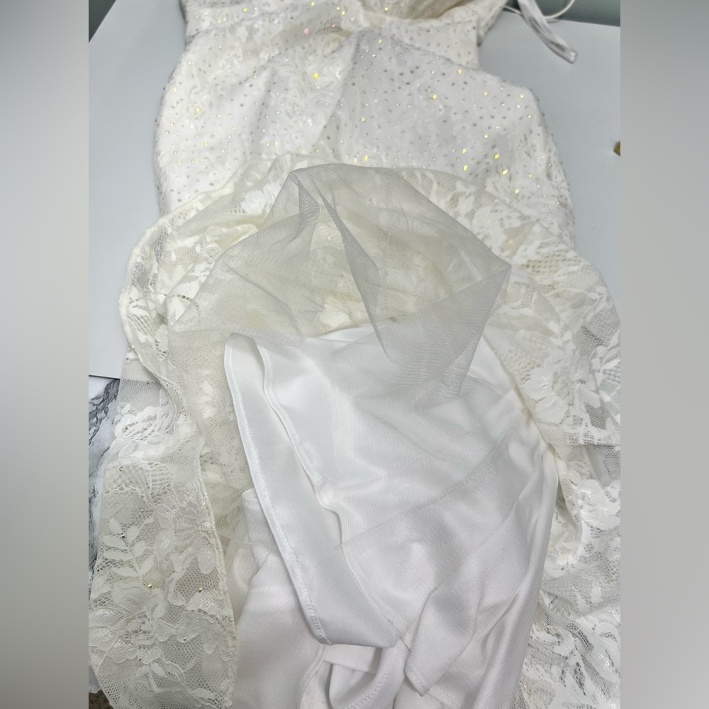 Sherri Hill White Floral Lace Sleeveless Wedding Midi Womens Dress Size 14 - Picture 10 of 11